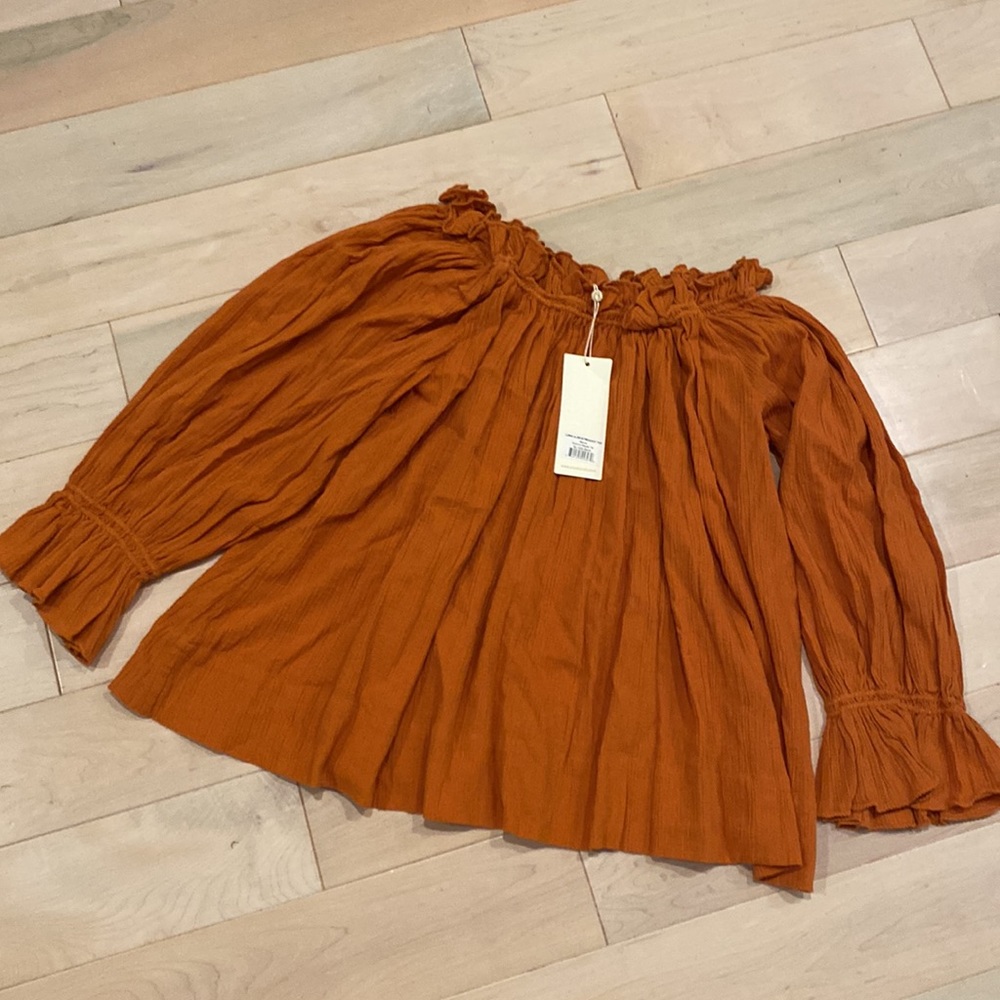 Suzie Kondi Autumn maple gauze cotton off shoulder long sleeve peasant top